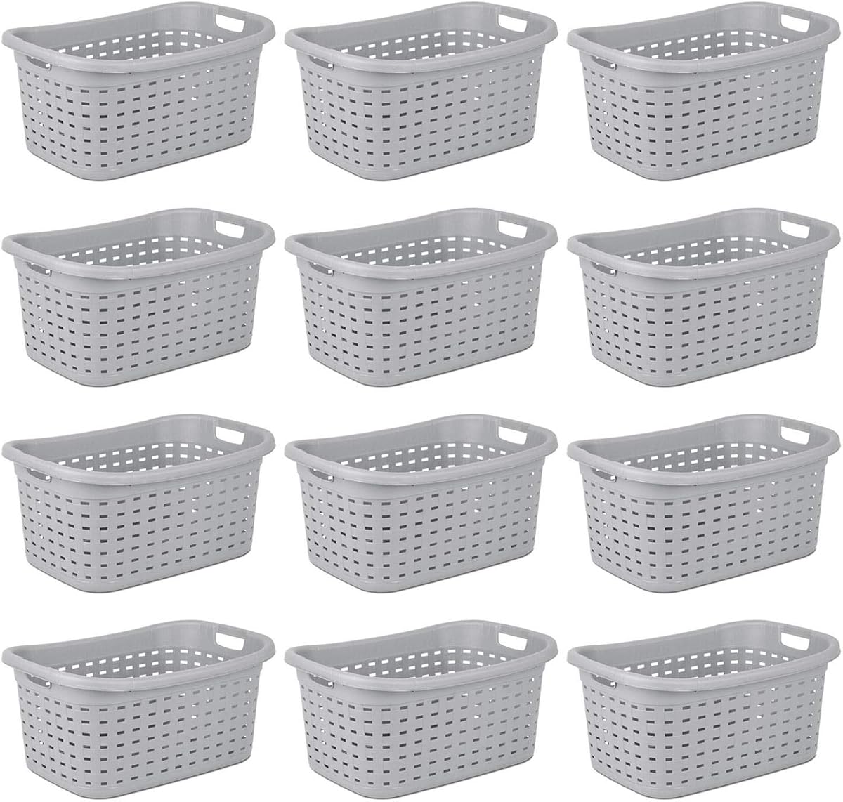 Cesta para la colada Sterilite de tejido duradero, color gris cemento, con patrón de mimbre (paquete de 12)