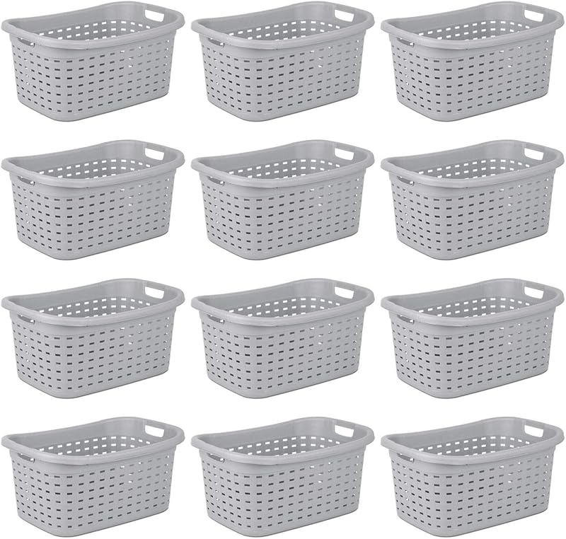 Cesta para la colada Sterilite de tejido duradero, color gris cemento, con patrón de mimbre (paquete de 12)
