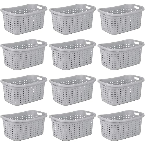 Sterilite Cement Gray Durable Weave Laundry Basket with Wicker Pattern (12 Pack)