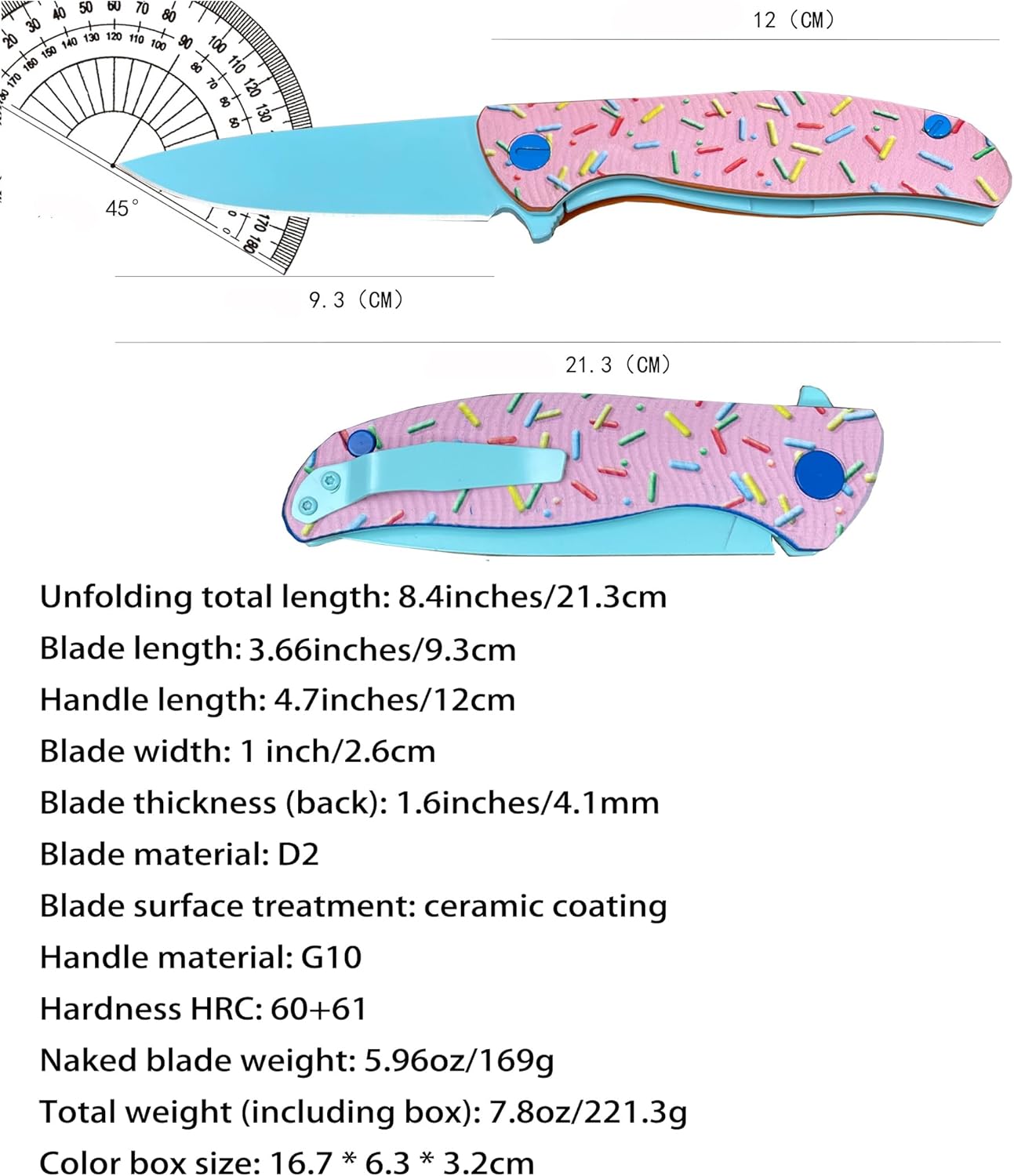 8.4-inch Folding Knife, Pink Donuts Foldable Stainless Steel Blade, Suitable for Daily Home Outdoor,Camping, Hiking