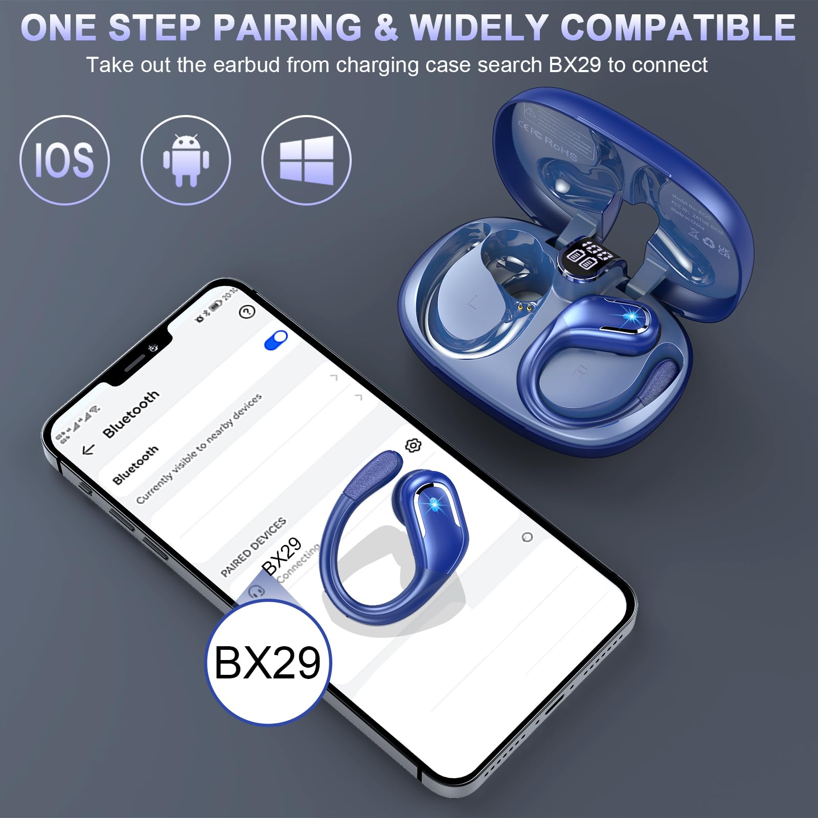 Rulefiss Auricolari in-ear con Bluetooth 5.3, batteria durevole, design impermeabile, YM-DEXZ-X17