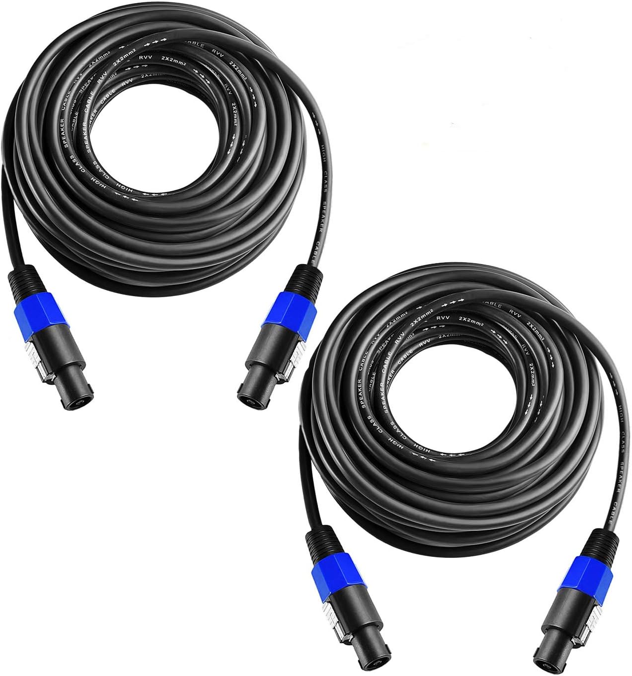 2Pcs 3 Feet Professional Speakon to Speakon Cables Wire Speaker Audio Amplifier Cord 7mm with Twist Lock