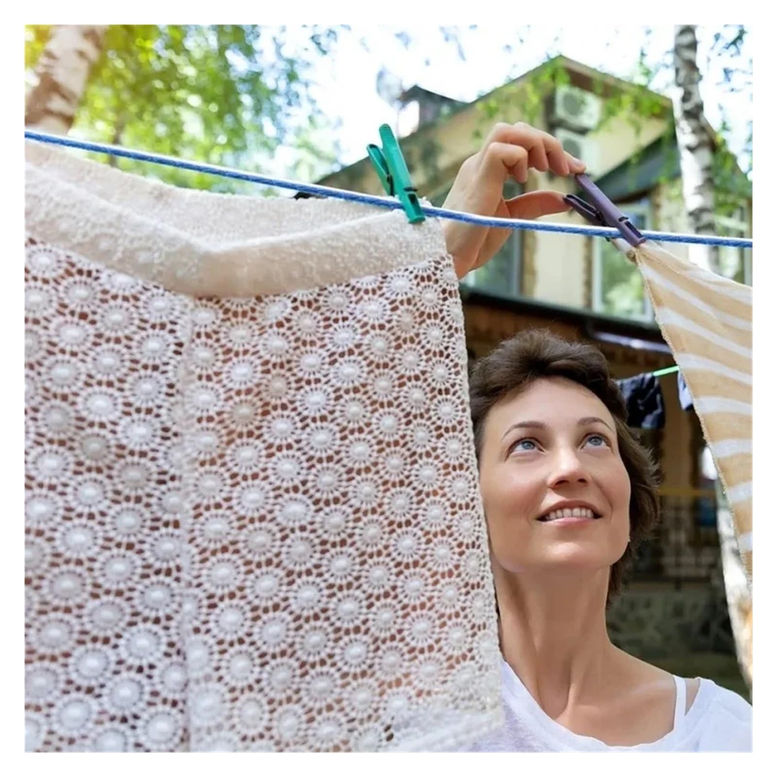 Wäscheleine 20 m Lange Wäscheleinen aus Stahldraht | Trocknen von Wäsche, Wäscheleinen, Wäscheständer for Kleidung, Camping, Outdoor, Garten, Wäscheleine(Blue-20M-1pcs)