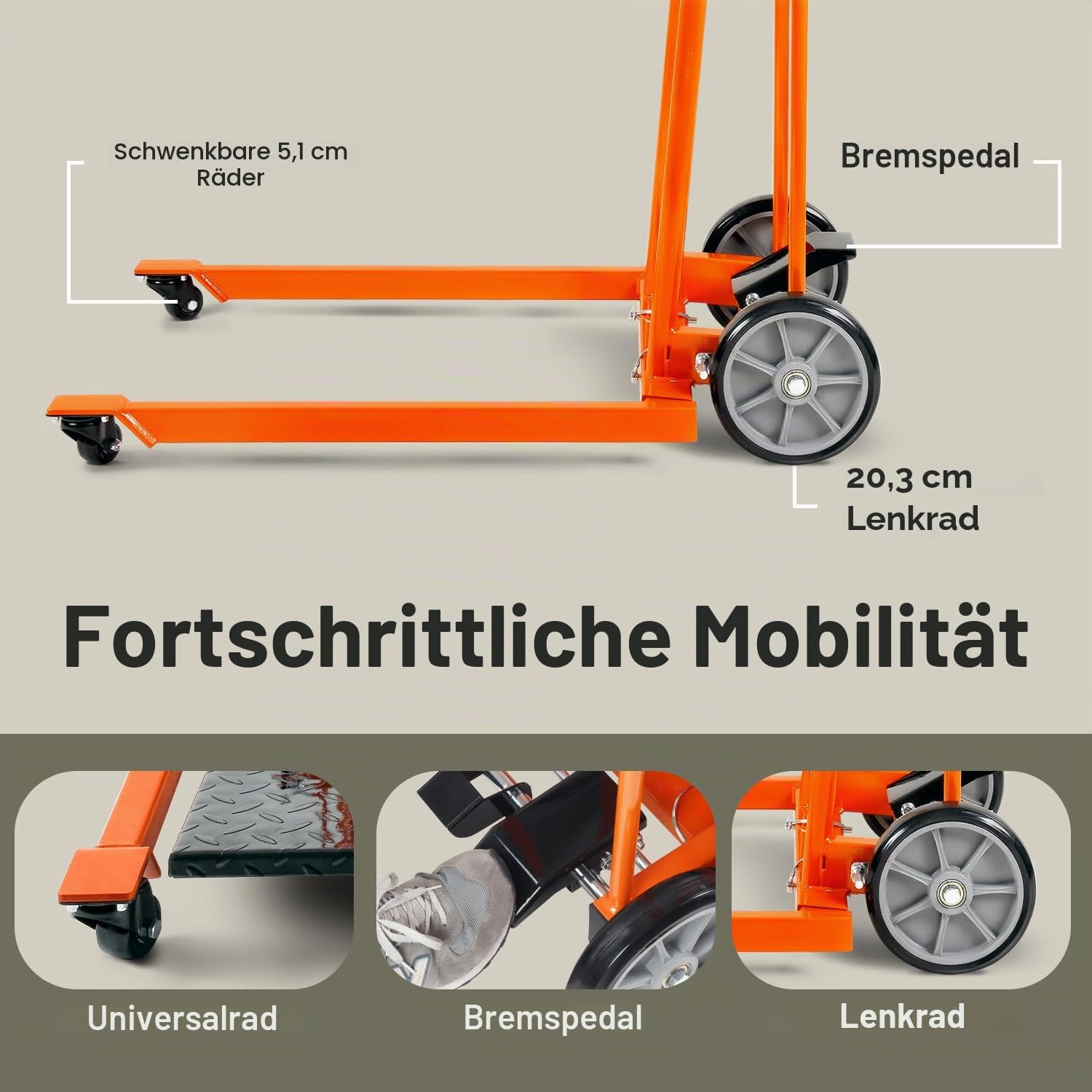 SuperHandy Material Hebewinde Stapler, Palettenwagen, Hubtisch, Gabelheber, 150 kg, 100cm maximale Hubkraft mit 20cm Rädern, Lenkrollen [zum Patent angemeldet]