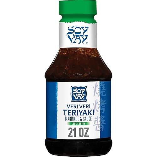 Soy Vay Veri Veri Teriyaki menos adobo de sodio y salsa, botella de 21 onzas (el paquete puede variar)