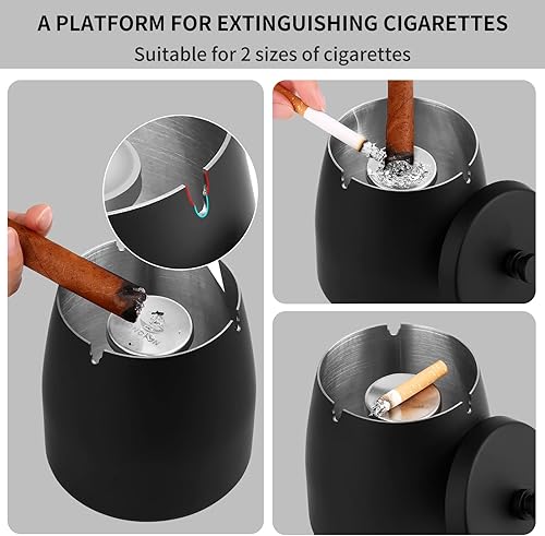 Miniatura 4 de longfun Juegos de bandejas de cenizas para cigarrillos, ceniceros al aire libre para patio con tapa, cubiertas de metal para interiores, mesa de