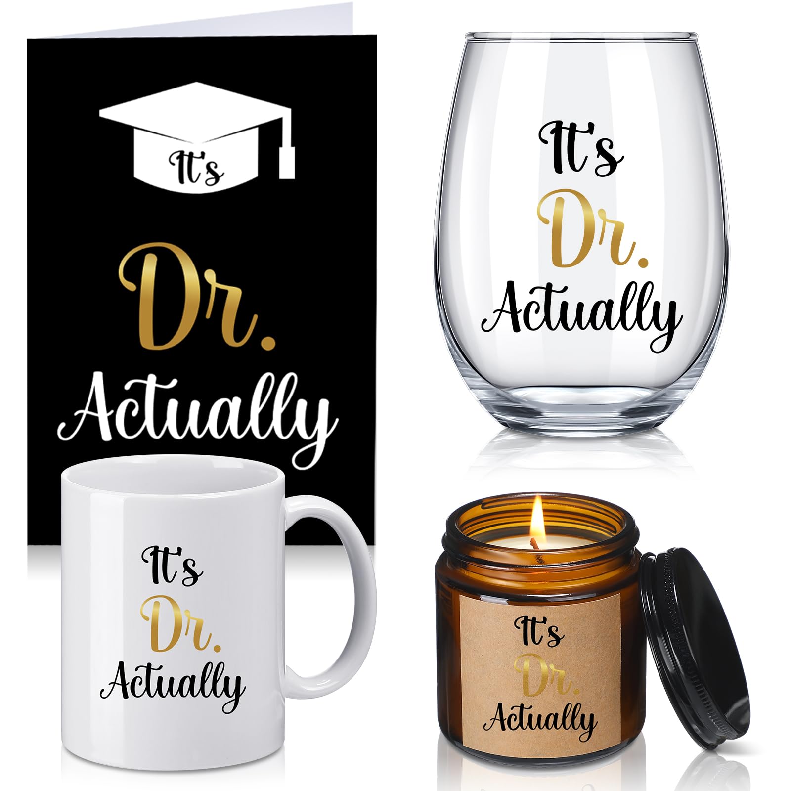 4 Pcs Nurse Gifts Set It's Dr Actually 11 oz Coffee Mug and 18 oz Stemless Wine Glass Funny Doctor Day Gift Idea for Women Phd Hygienist Physician Dentist Medical Graduation Nurse Week Gift