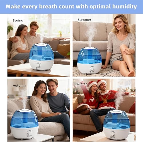Miniatura 7 de KVM Humidificador ultrasónico de niebla fría, humidificadores de aire silenciosos para dormitorio, guardería, oficina y plantas de interior,
