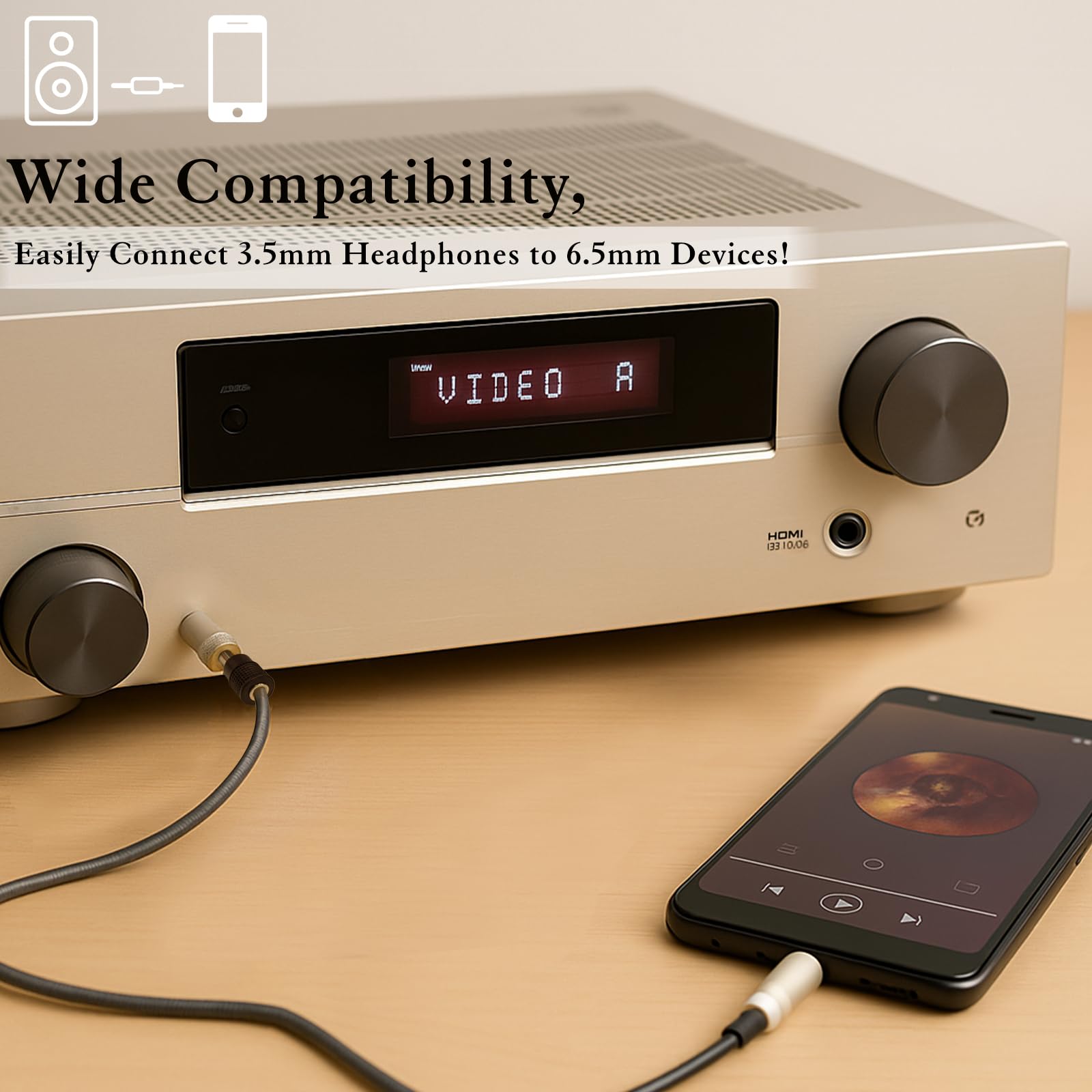 Paquete de 3 adaptadores de audio de 6,35 mm macho a conector de auriculares estéreo hembra de 3,5 mm, chapado en oro