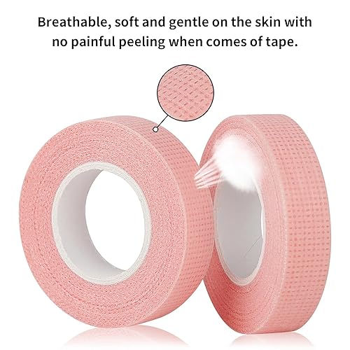 Miniatura 3 de 8 rollos de cinta de pestañas, 29.5 ft/10 yardas, adhesivo rosa, tela transpirable, cinta de ojos para maquillaje, suministros de extensiones de