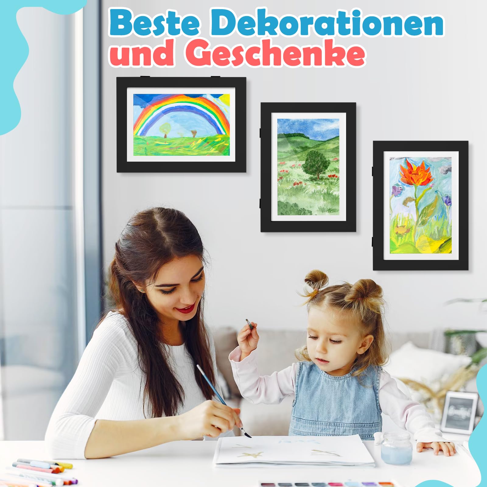 Dioxide Cadre Dessin Enfant A4, Cadre pour Dessin Enfant pour Photos D'Enfants, Cadre Photo D'art A4 Pliable Pour D'art, Photo (Noir)