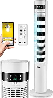 YOER 19dB Leiser Turmventilator, 12 m Wurfweite, WLAN & App-Steuerung, 12 Geschwindigstufen 3 Modi 12h Timer 80° Oszillation, Ventilator mit Plasma-Ionisator für Schlafzimmer, CoolWhisper TF07W, weiß