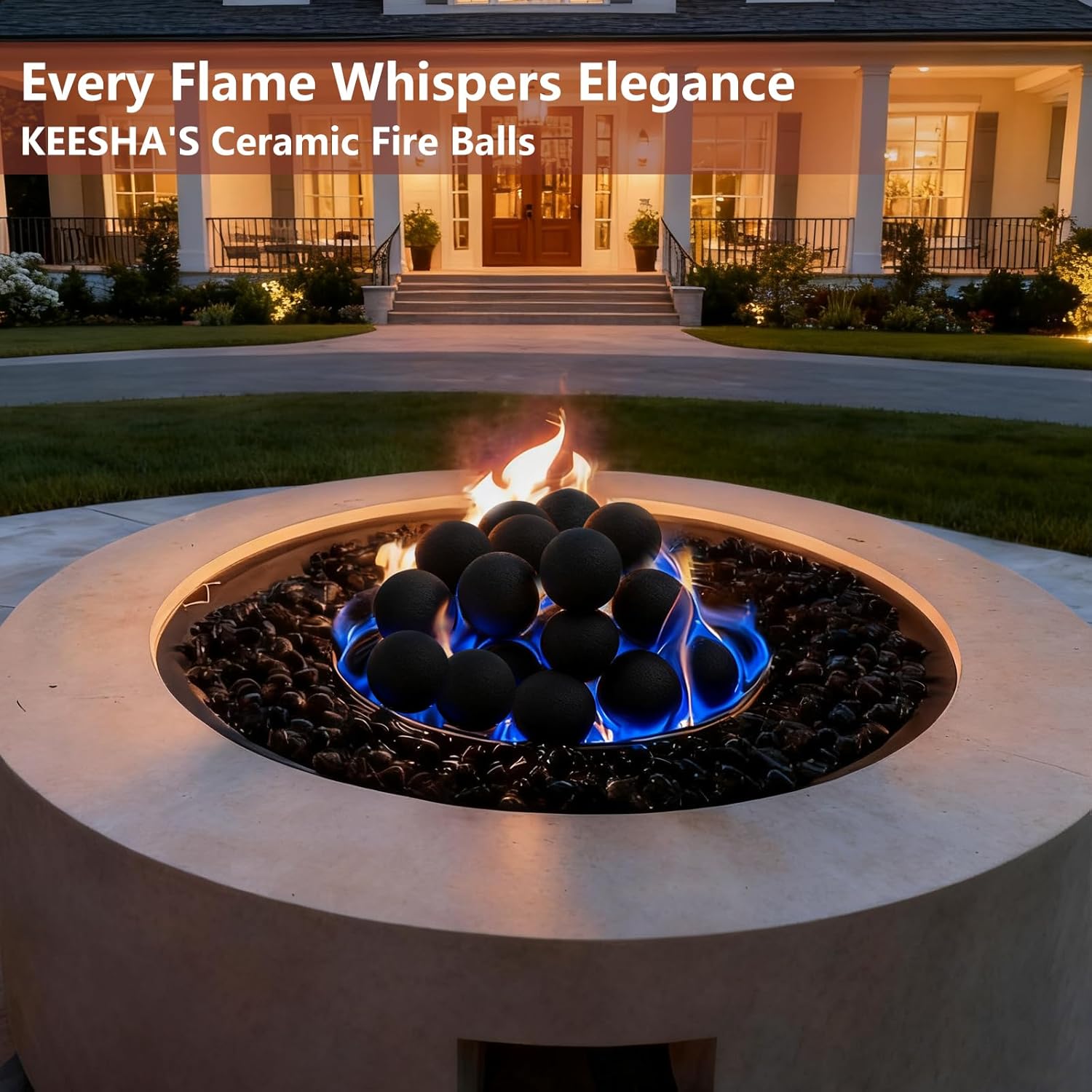 Ceramic Fire Pit Balls, 3" Set of 15 Round Fire Spheres for Indoor and Outdoor Fire Pits or Fire Bowl, Reusable Fire Balls for Natural or Propane Fireplace, Black