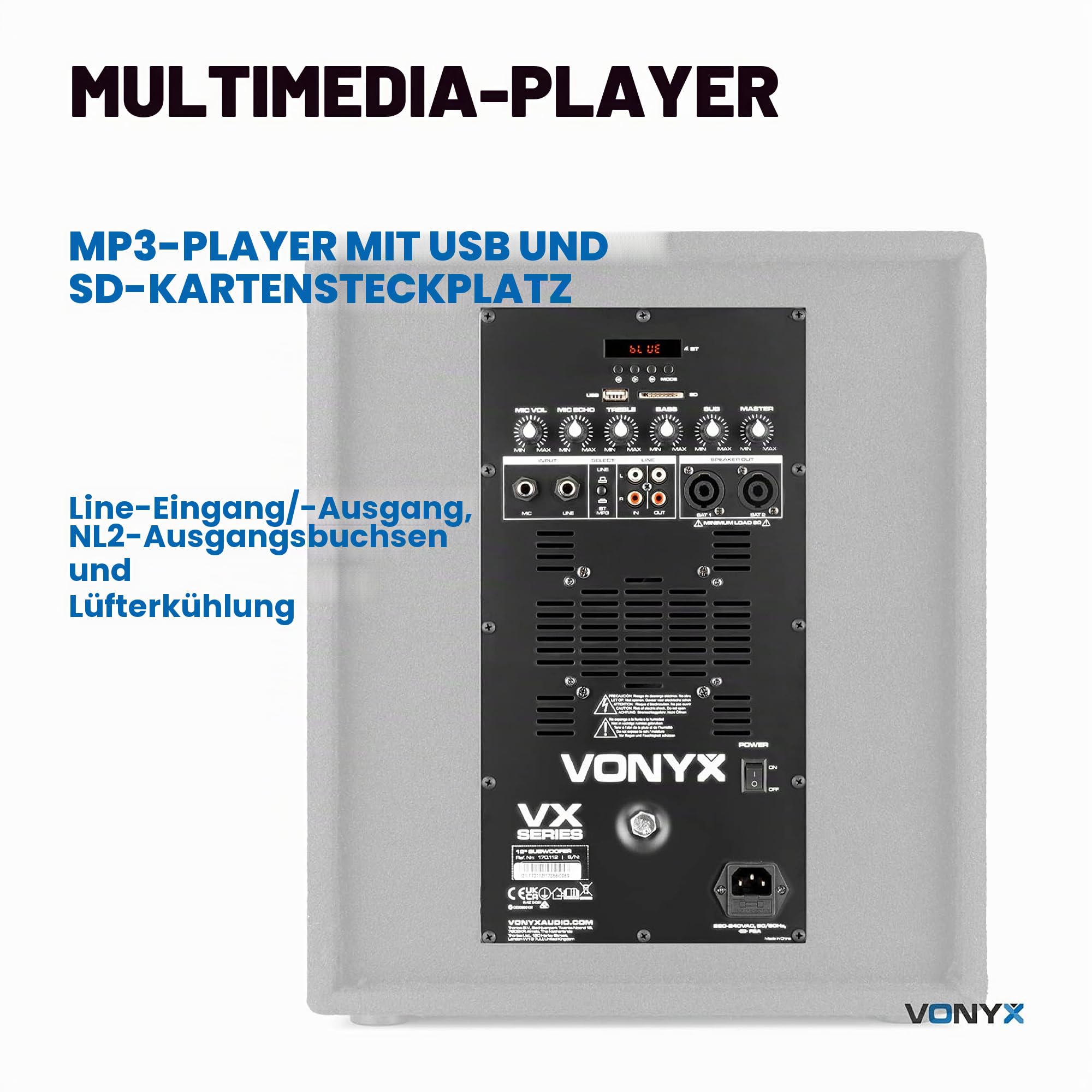 Vonyx Komplettes DJ Setup – 800W Set - Aktivlautsprechern, Subwoofer, Partybar & Booth | Bluetooth Soundanlage - Lichteffekt & Stehpult Tisch – Komplettpaket für DJs, Events & Partys