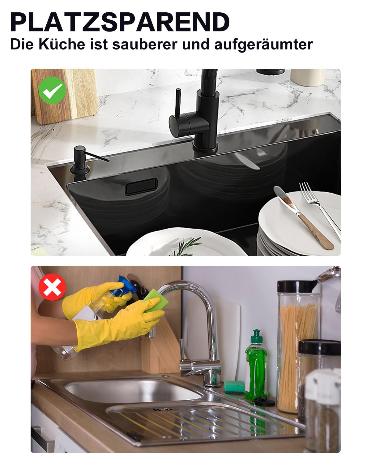 Seifenspender Schwarz Matt, Seifenspender Küche Einbau für Spülbecken, Spülmittelspender Küche mit 300ML Flasche und 1,2 m Schlauch, Seifenspender aus Kupfer, Oben Befüllen, Edelstahlmuttern