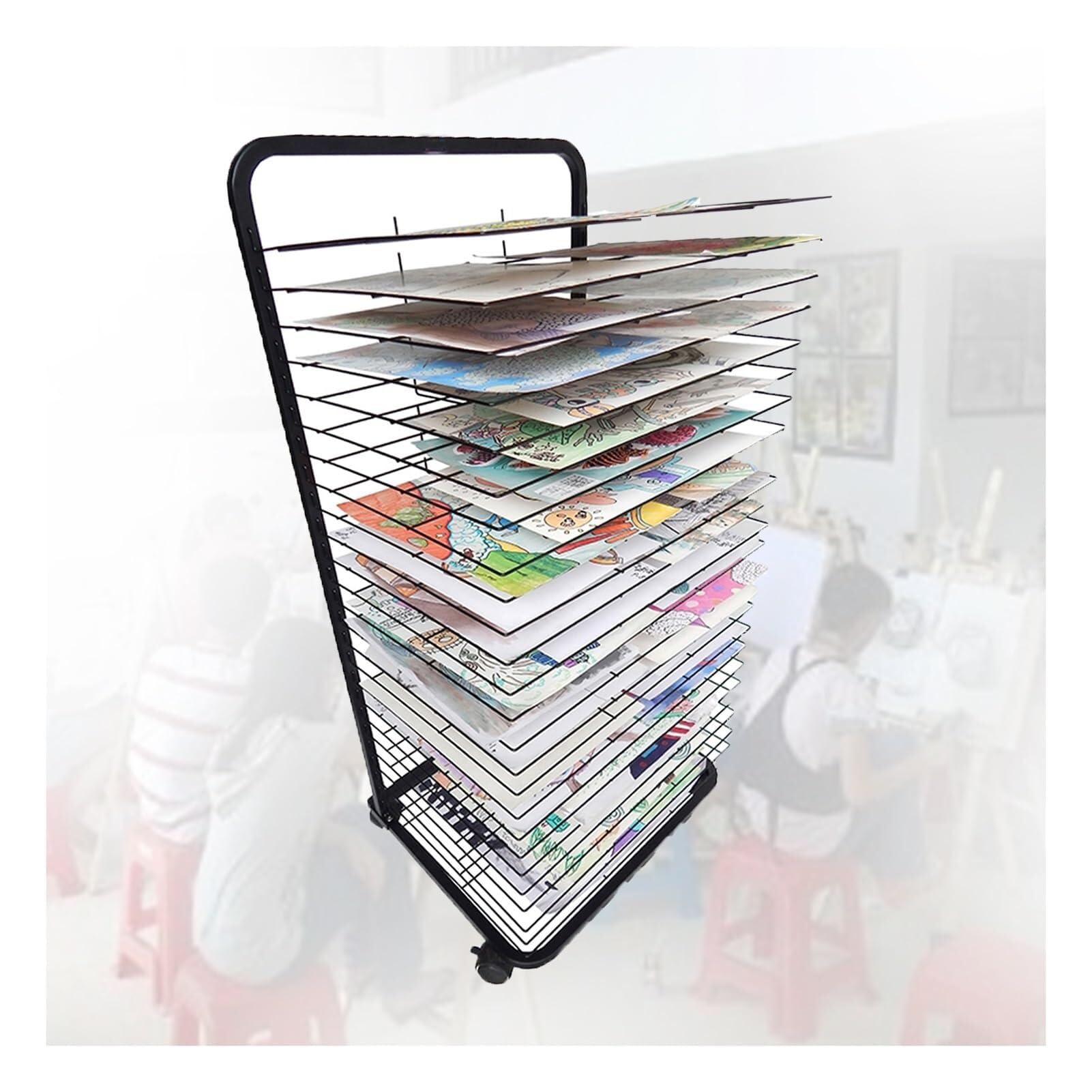 JYHHGDS Art Drying Rack, 30 Removable Shelves Portable Artwork Storage Rack with Wheels, Space-Saving for Schools, Classrooms, Studios & Art Clubs