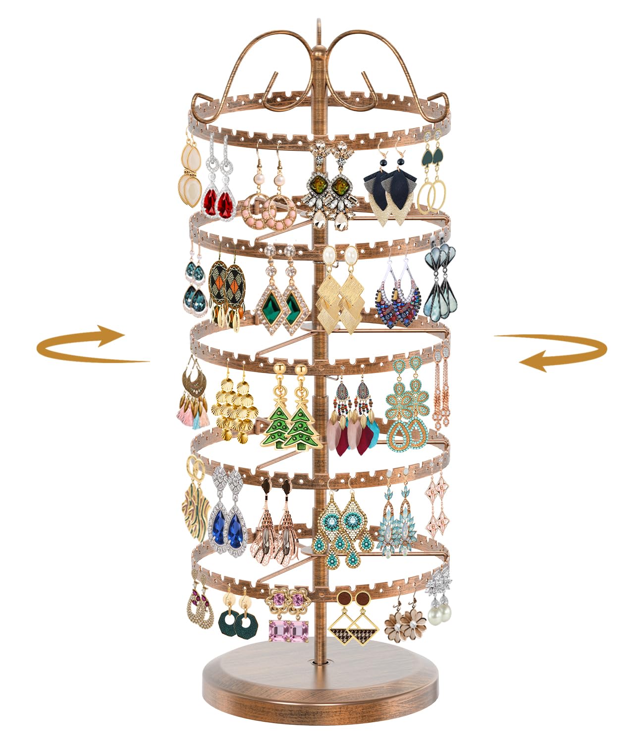 MODOWEY Rotating Earring Holder Organizer Metal Display Stand 5 Tier Bronze