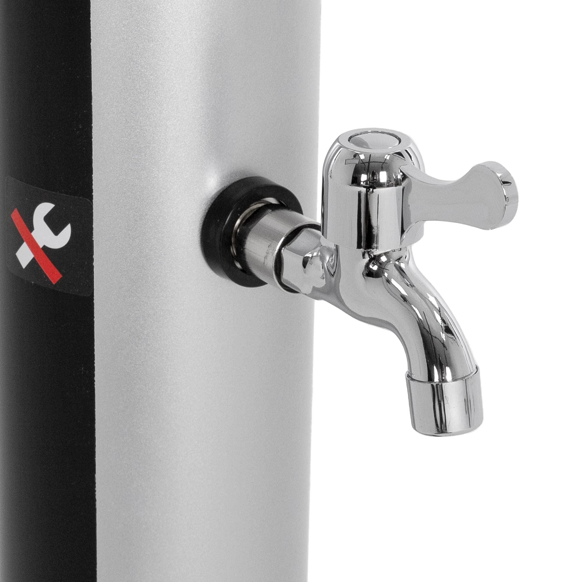 ML-Design Solardusche 35L 217,5cm rund Silber-Schwarz mit Bodenplatte Dunkelgrau, Solar Gartendusche mit Fußdusche/Regenduschkopf warmes Wasser 60°C Außendusche Pooldusche mit Gartenschlauch-Anschluss