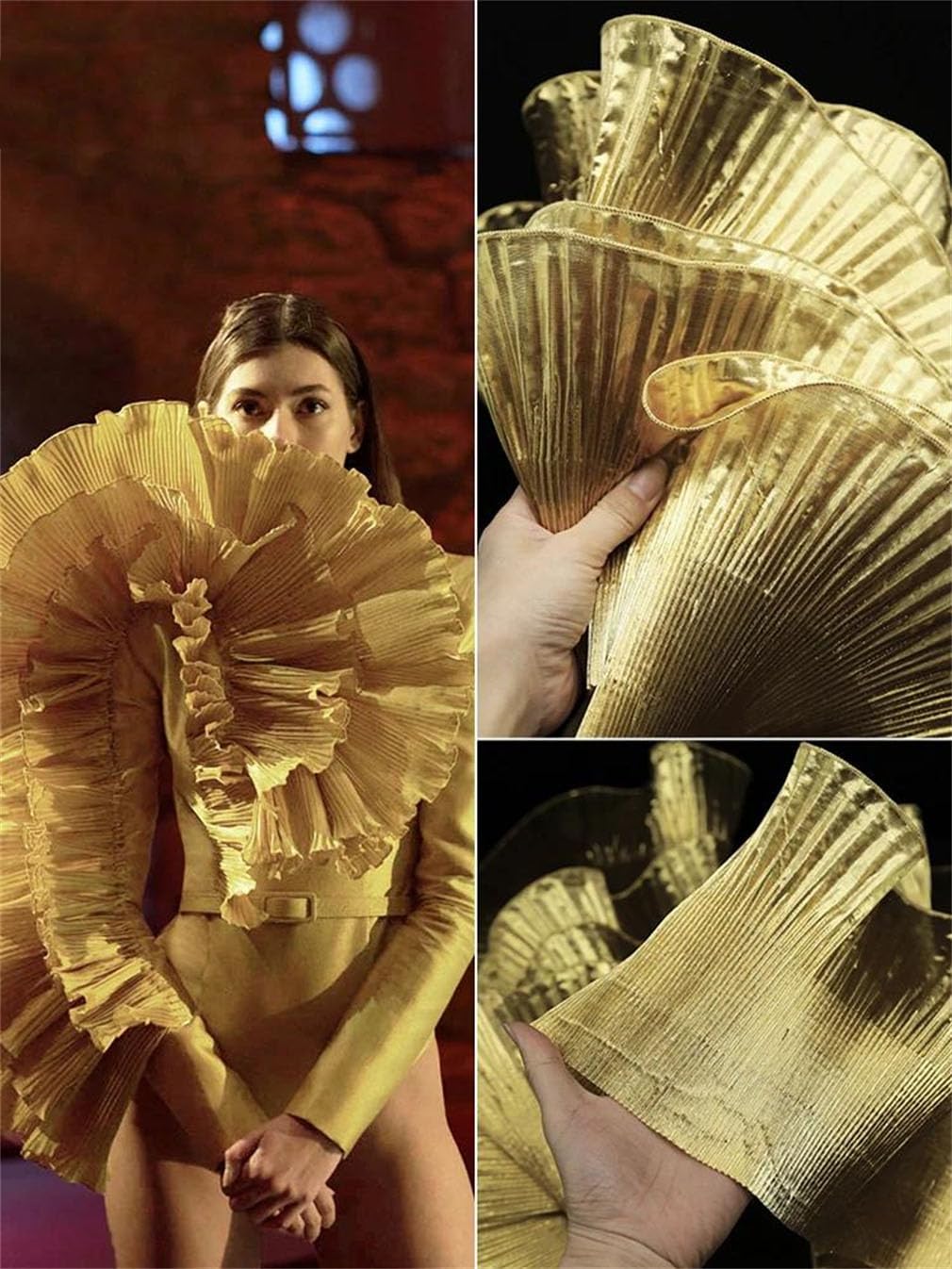 Tissu En Dentelle Ondulée Métallique, Grand Design Plissé De Styliste, Tissu En Dentelle En Maille, Accessoires De Couture Pour Robe, Bricolage