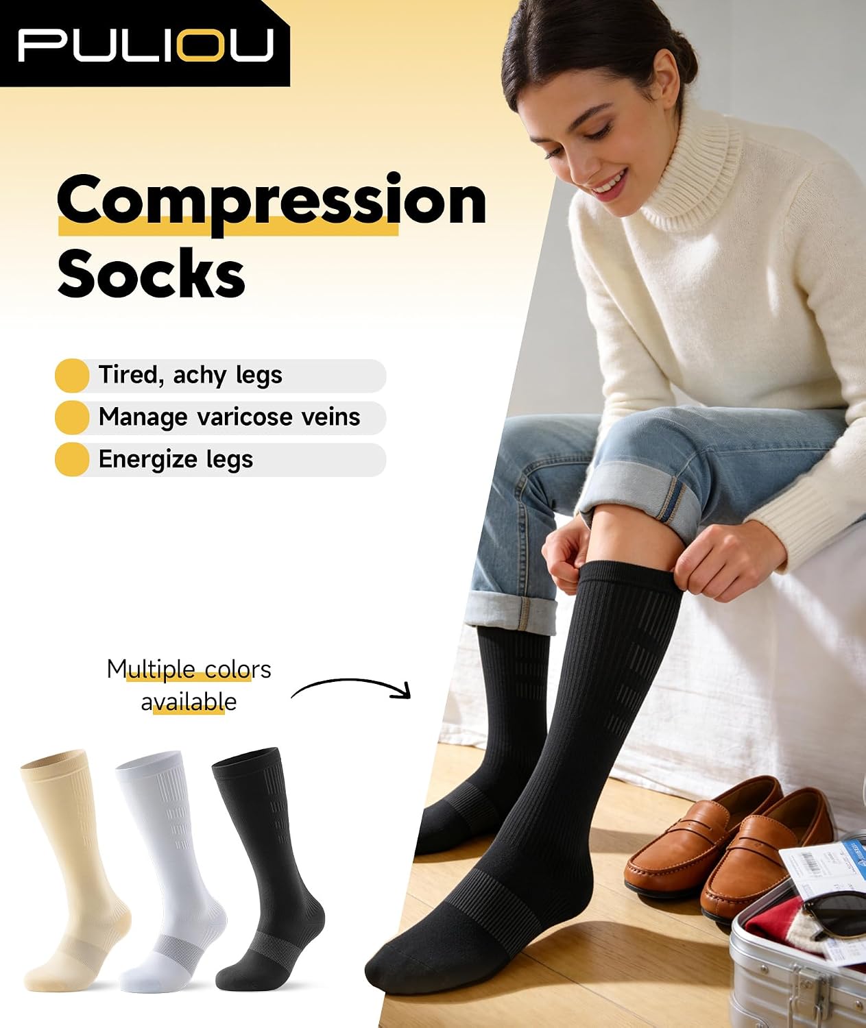 PULIOU Compression Socks for Women Men,20-30mmHg Graduated Circulation, for Nurses,Flying,Travel,Athletic,Running,Cycling - 4