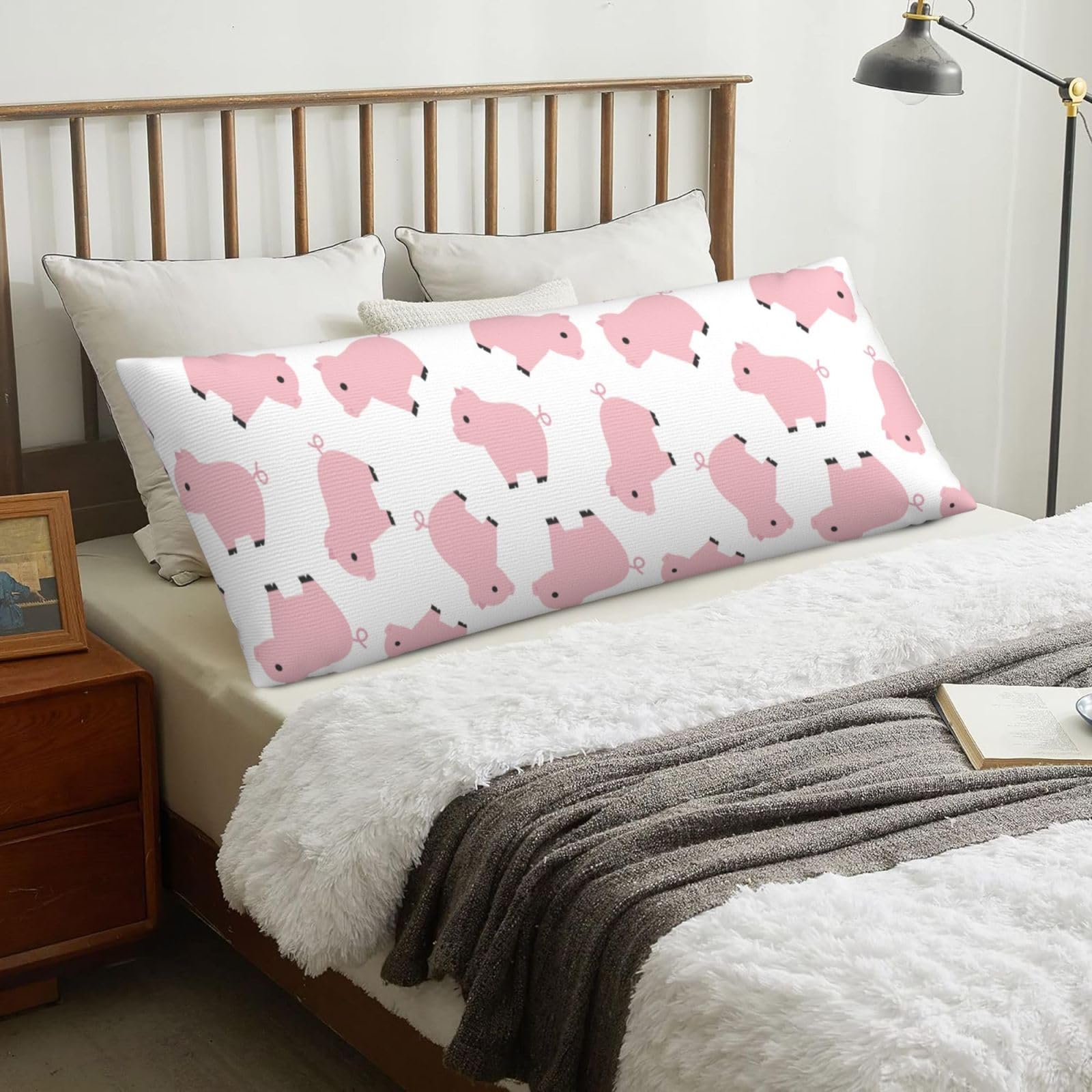 Pink Pig, Body Pillow Cover with Zipper,Long Body Pillowcase 20 x 60 in