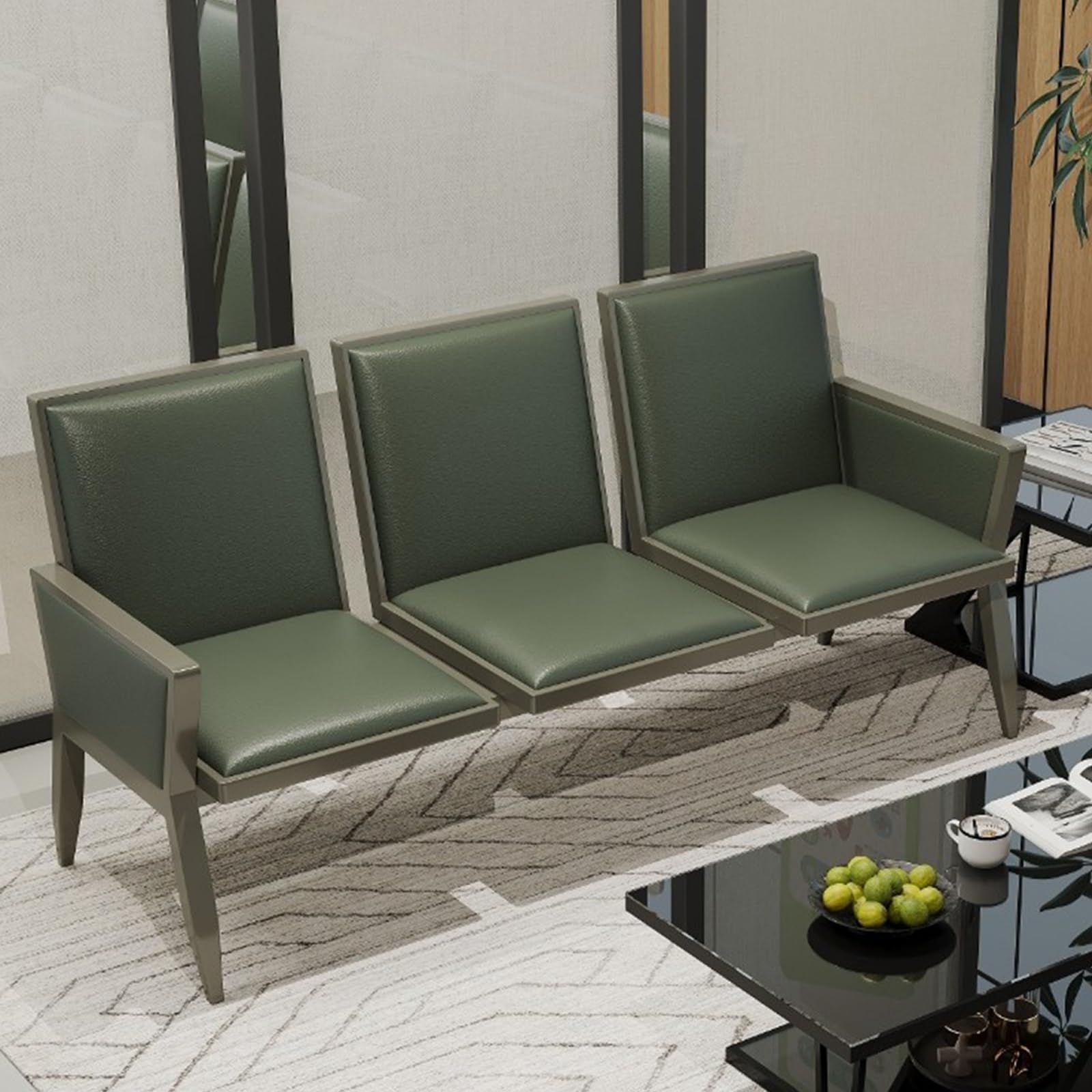 GTHTUHFD 2/3-Seat Reception Sofa, Leather Waiting Room Chair, Conference Chairs With Reinforced Backrest And Armrests, For Airport, Hospital, Barbershop,Green-3-seater 178cm/70in