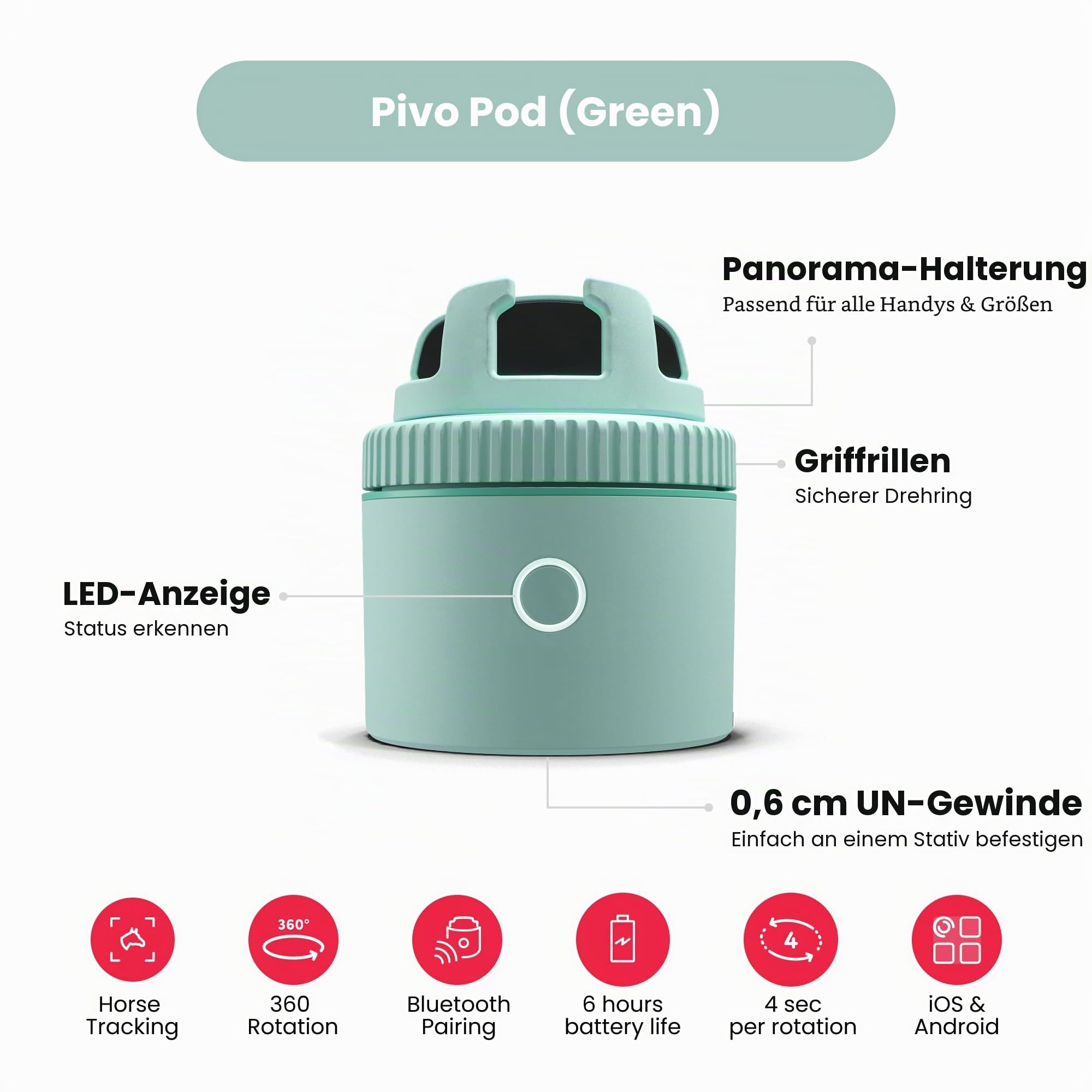 Pivo Equestrian Pod Auto Tracking Phone Holder Face, Body & Horse Tracker, 360° Rotation, 6 Speed, Stand for Video Recording with Remote Control (Green)