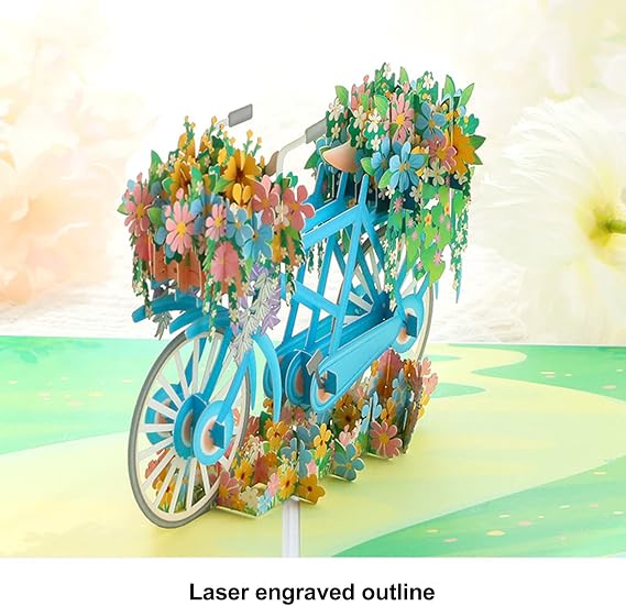 Maxmartt Flower Bicycle Pop Up Card,3D Spring Flower Bike Greeting Card for Anniversary, Mothers Day, Valentines Day, Thinking of You, Thank You, Wedding, Sympathy, All Occasion