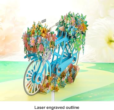 Maxmartt Flower Bicycle Pop Up Card,3D Spring Flower Bike Greeting Card for Anniversary, Mothers Day, Valentines Day, Thinking of You, Thank You, Wedding, Sympathy, All Occasion