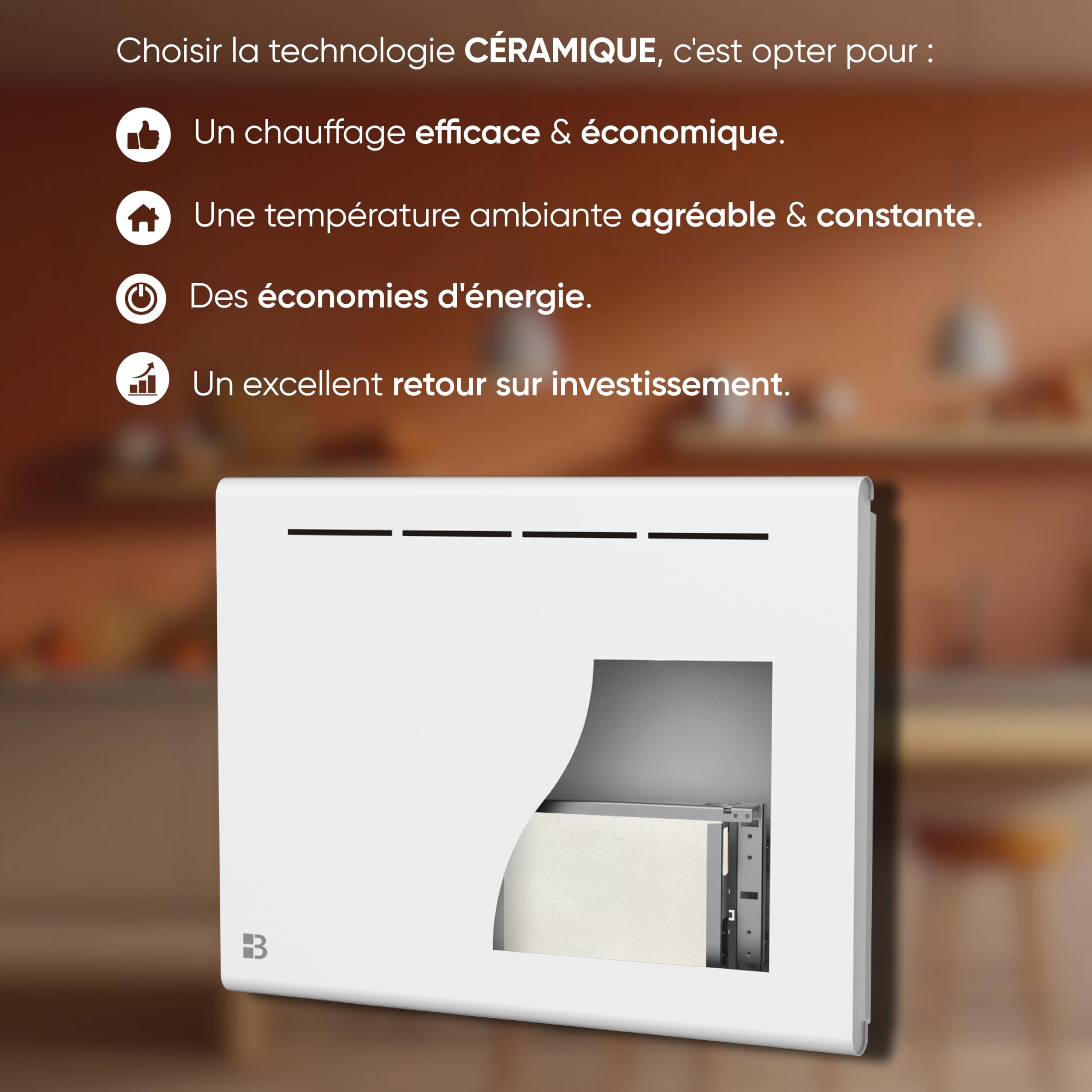 BESTHERM - Radiateur électrique fixe à inertie sèche céramique 1000W Bestherm ATLAS horizontal blanc