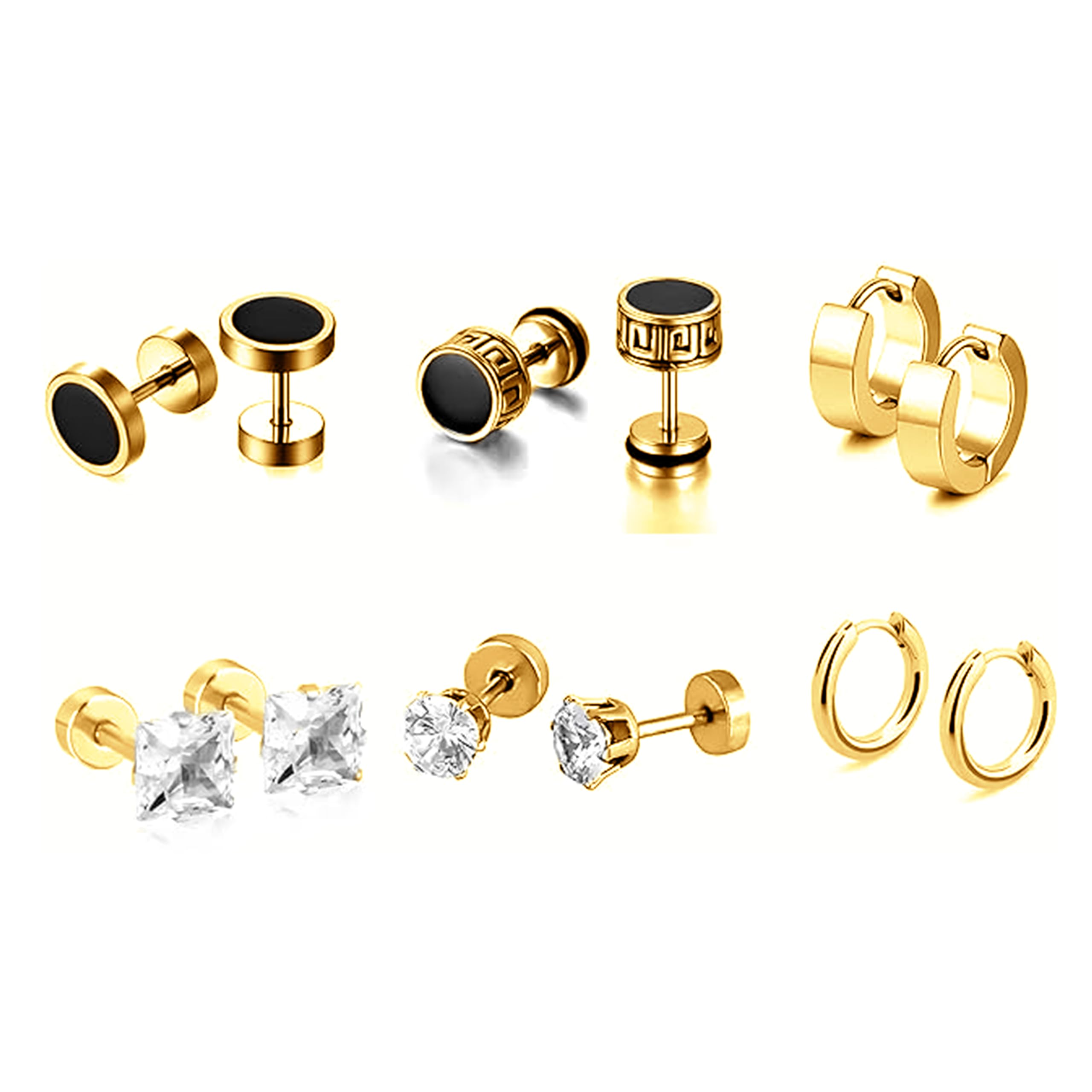 Valentine jewellery Stainless Steel Mens Earrings Combo Black Gold Silver Piercing Screw Bali Stud Hoops Earing Multicolor Earrings Combo for men boys Unisex-626