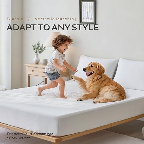 Miniatura 8 de JELLYMONI Sábana bajera ajustable de algodón tamaño Queen, color blanco crema, 1 pieza, de fácil ajuste, 16 pulgadas de profundidad, 100% algodón