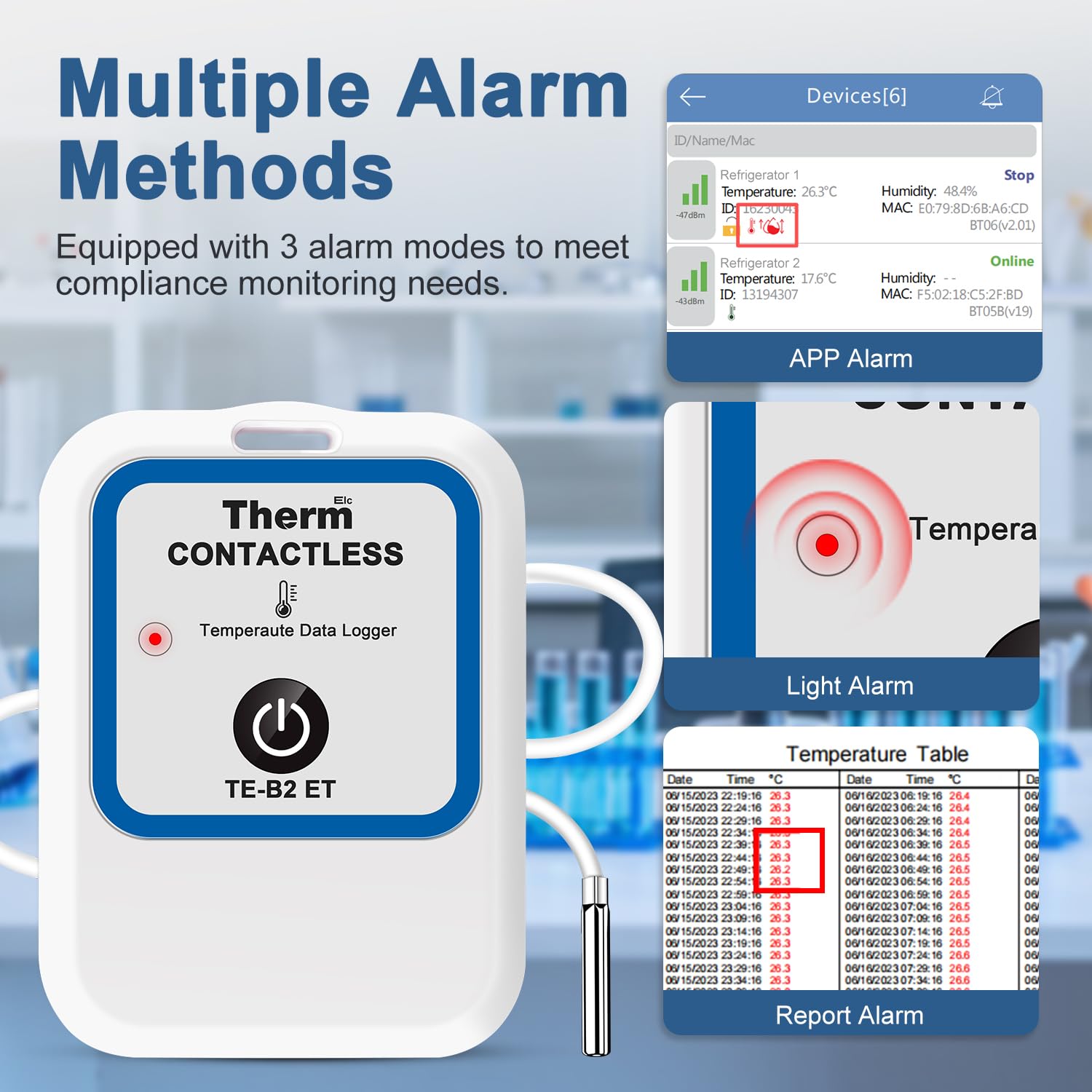 ThermElc TE-B2 ET 5-Pack registrador datos temperatura Bluetooth, kit de mapeo de almacén reutilizable con sonda externa, recopilación de datos por lotes y análisis de gradiente multidispositivo