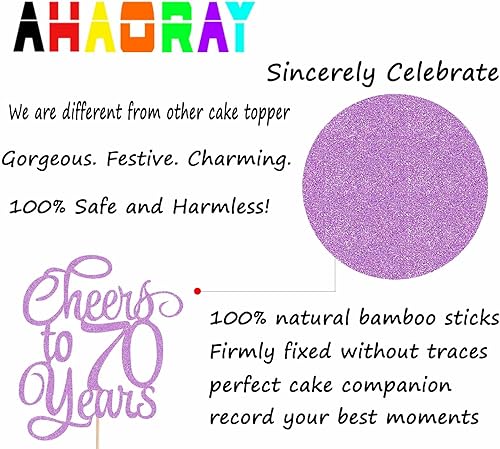 Miniatura 49 de Decoración para tartas de Cheers to 70 Years – Suministros de decoración de pasteles de cumpleaños 70 con purpurina dorada, perfecto para 70