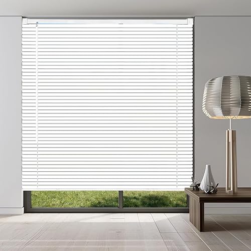 1" Cordless Mini Blinds, White Vinyl Light Filtering Blinds, 27"