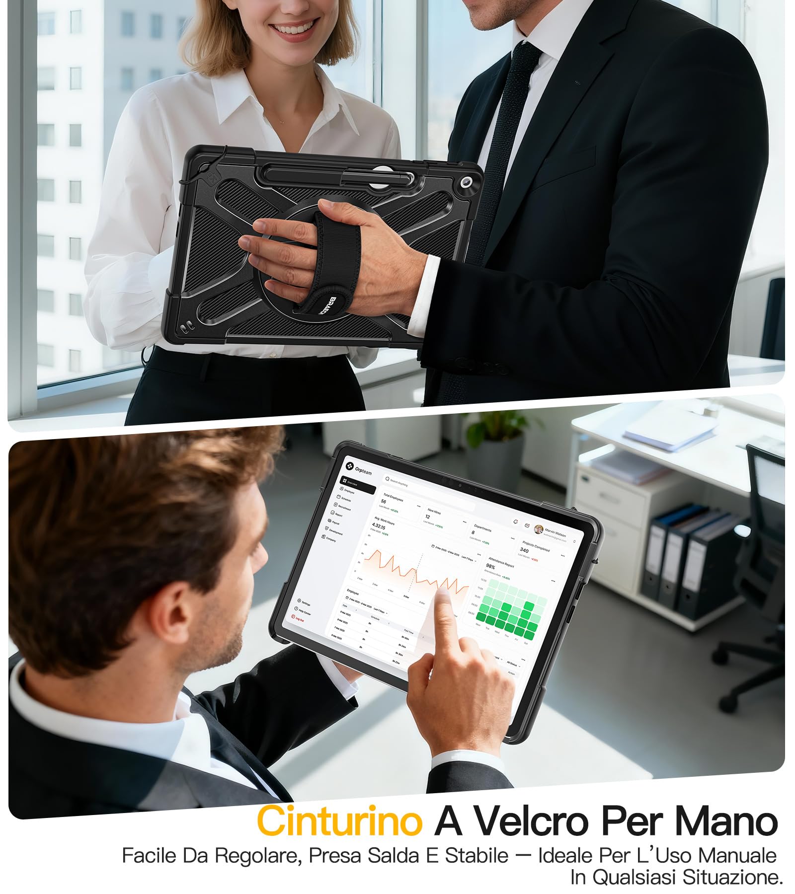 BRAECN Cover per Microsoft Surface Pro 12 Pollici 2025 | Antiurto Robusto Custodia con Supporto Girevole a 360°, Cinghia a Mano, Nero