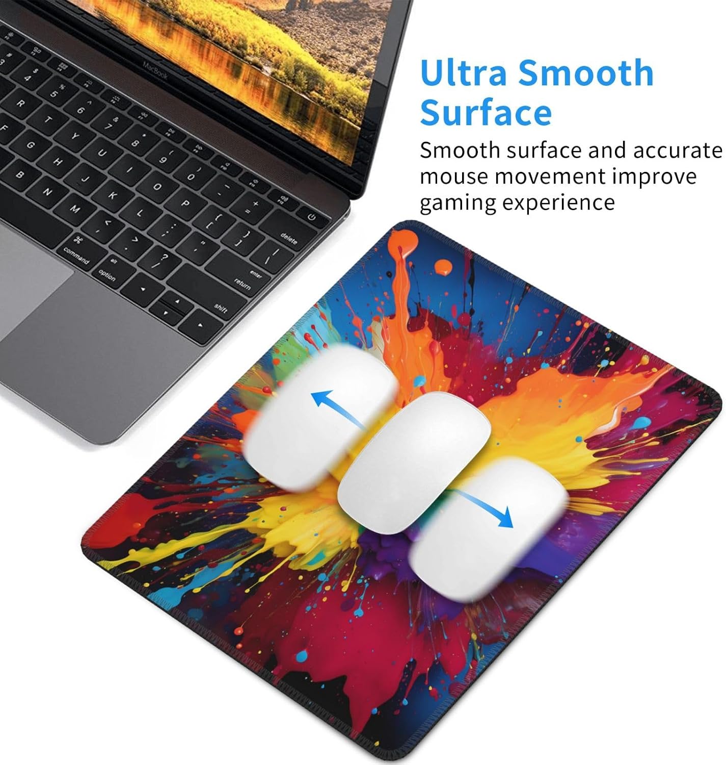 Mouse Pad with Non-Slip Rubber Base Gaming Mouse Pads Personalized Mouse Mat Rectangle Colorful Paint Splatter Art Mousepad for Desktop Computer Laptop Gaming Office Supplies image 5