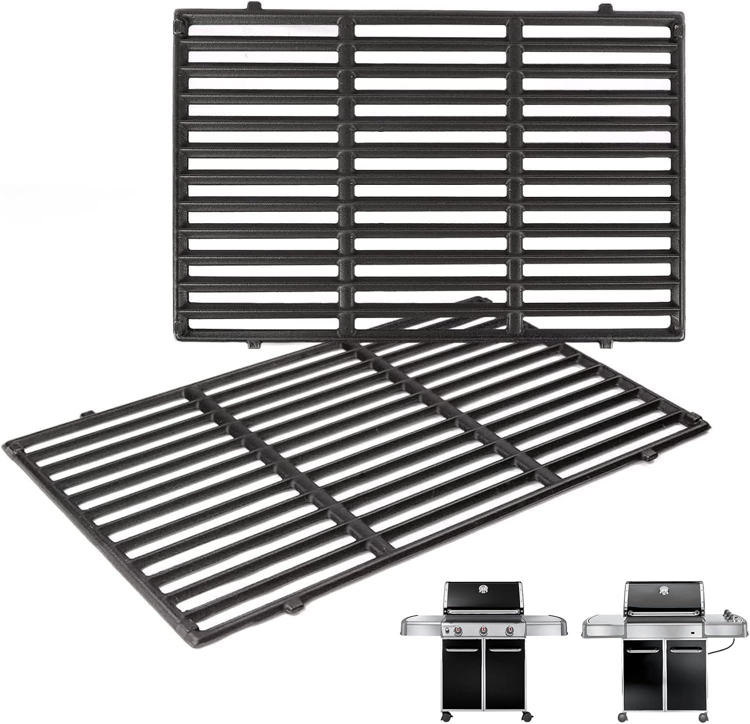 QuliMetal 19.5" Grill Grates for Weber Genesis 300 Series, Genesis E310 E320 E330 S310 S320 S330, Replacement Parts for Weber 7524,7528, Cast Iron Grill Grates Matte Cast Iron Fits Genesis 300 With Front Knobs