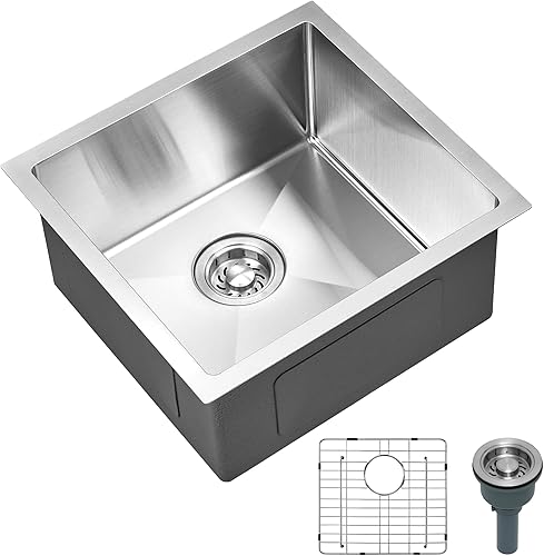 Miniatura 10 de Fregadero de bar de cocina de 20 pulgadas, cuenco individual pequeño de 20 x 17 pulgadas, calibre 16 para caravana, bar de vinos, lavandería, con