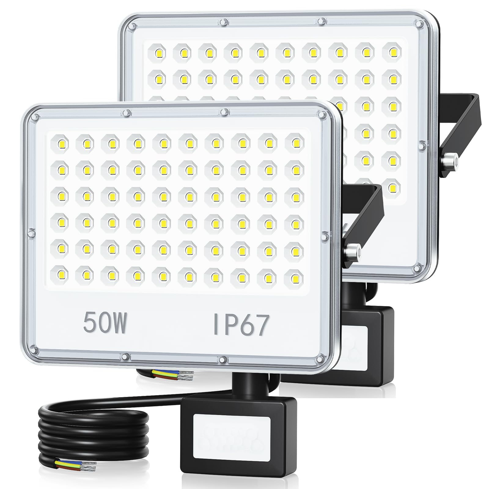 ANNIFUNLY Projecteur LED Exterieur Detecteur de Mouvement 50W 5000lm, Spot LED Extérieur Avec Detecteur Blanc Froid, IP67 Étanche Éclairage de Sécurité d'extérieur Pour Patio Terrasse Garage Jardin