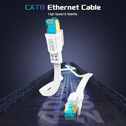 Cable Ethernet Cat 8 100 FT, 40 Gbps 2000 MHz, RJ45, Plano, Exterior/Interior miniatura 3