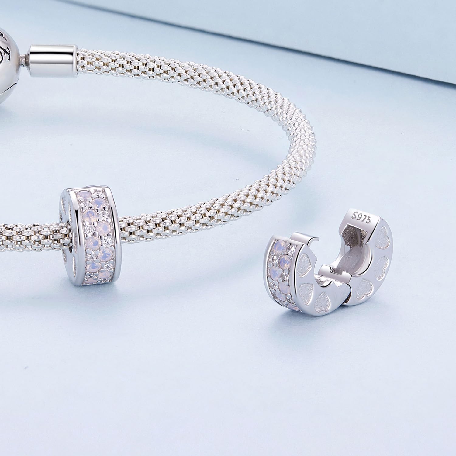 Dije espaciador de plata de ley 925 con circonita cúbica transparente para pulseras de dijes