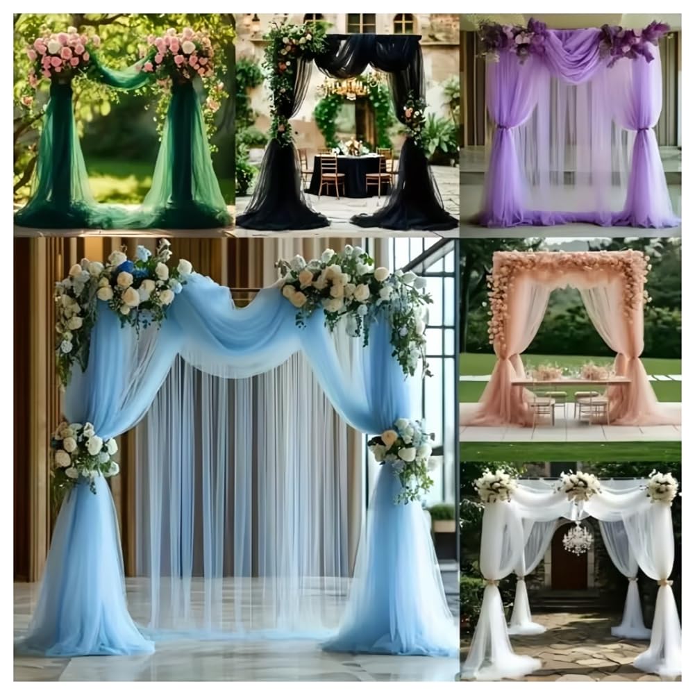 Tüllstoff Hochzeit Vorhang Deko Hochzeitsbogen-Vorhang Tüll Stoffe Weicher Dekostoff Drapierstoff für Hochzeits Hintergrund Zeremonie Tischdeko Party Kleid Tüllrock Champagner 75cmx50m