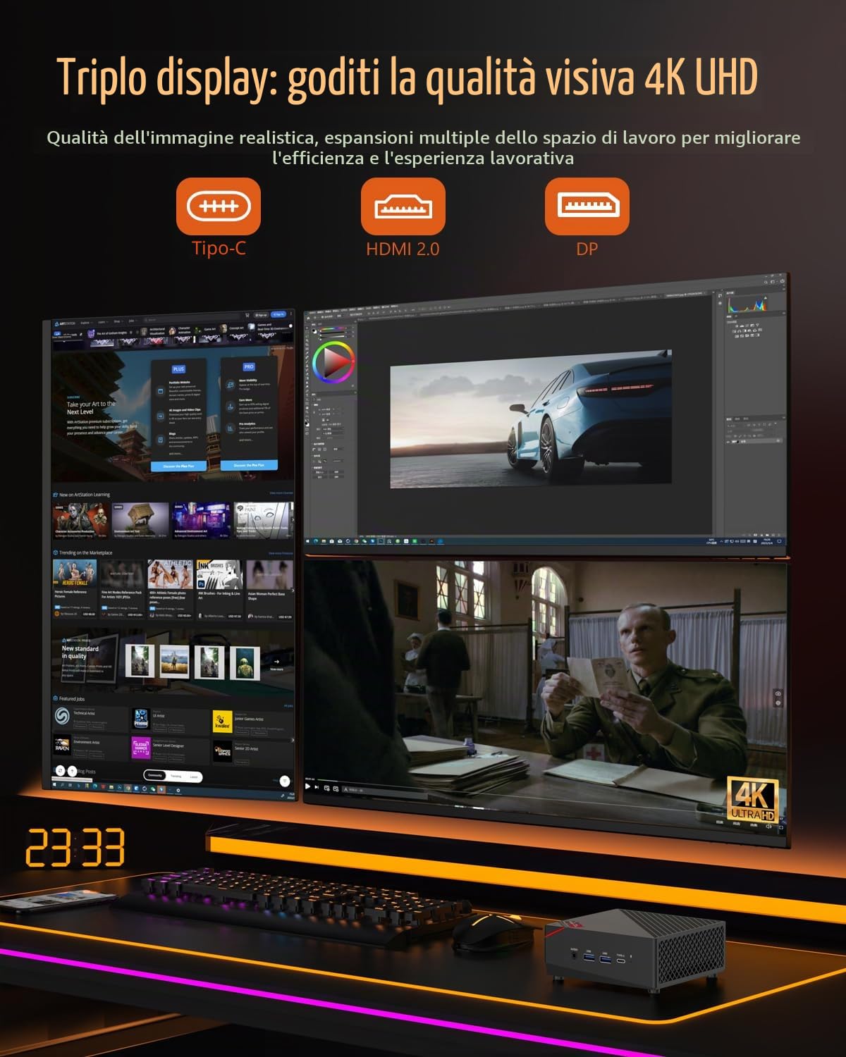 NiPoGi Mini PC Ryzen 7 5800U (Meglio di 5700U/5560U, 8C/16T, Fino a 4,4 GHz),16GB DDR4 512GB M.2 SSD Mini Computer WIFI 6/BT5.2/Dual LAN,4K@60Hz DP+HDMI+Type-C,AM06PRO Micro PC per Giochi/Ufficio