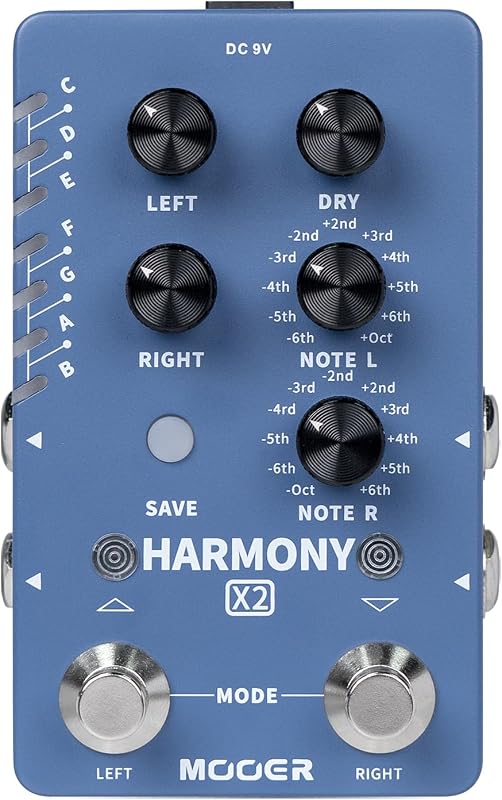 MOOER Harmony X2 Effects Pedal, 12 Pitch Options with 11 Harmonic Modes | Dual-Footswitch Dual-Channel Harmony Stereo Effect Pedal for Electric Guitar, Bass (X2)