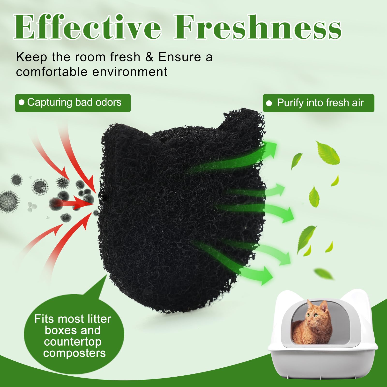 12-Pack Universal Cat Litter Box Carbon Filters – Stick-On Activated Charcoal Odor Absorbing Pads, Compatible with Most Litter Boxes and Pans - image 6