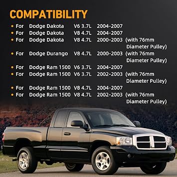 Engine Serpentine Belt Tensioner Drive Kit Fit for Dodge Ram 1500 2002-2007, Dakota 2000-2007, Durango 2000-2003, 3.7L 4.7L - Replace 6PK2224 53030958AB, One Year Quality Assurance