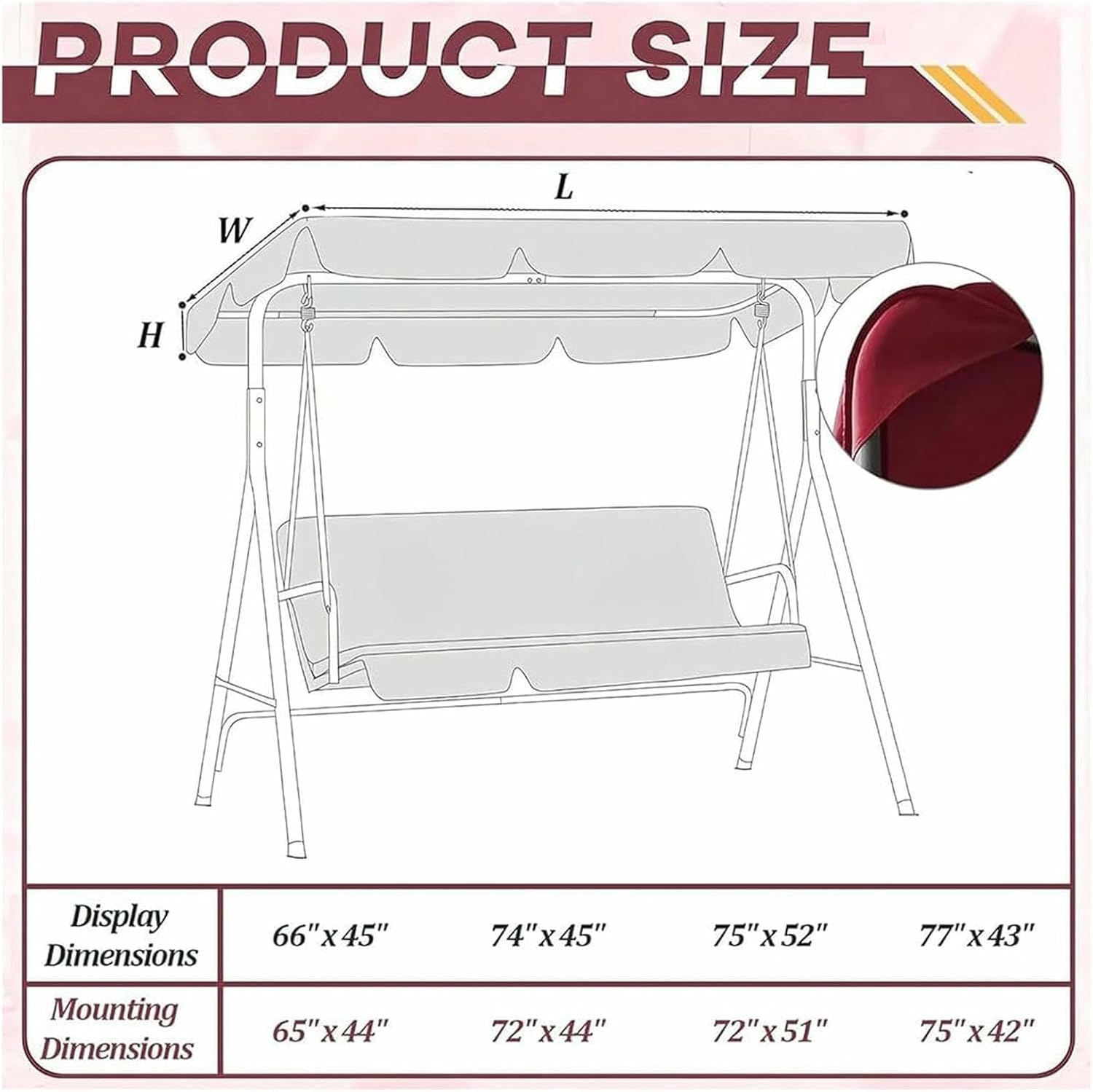 Replacement Canopy for Outdoor Swing, Porch Swing Seat Canopy Cover, 210D Oxford Heavy Duty Rip Proof Hammock Top Cover for Seat Furniture Patio Park Backyard