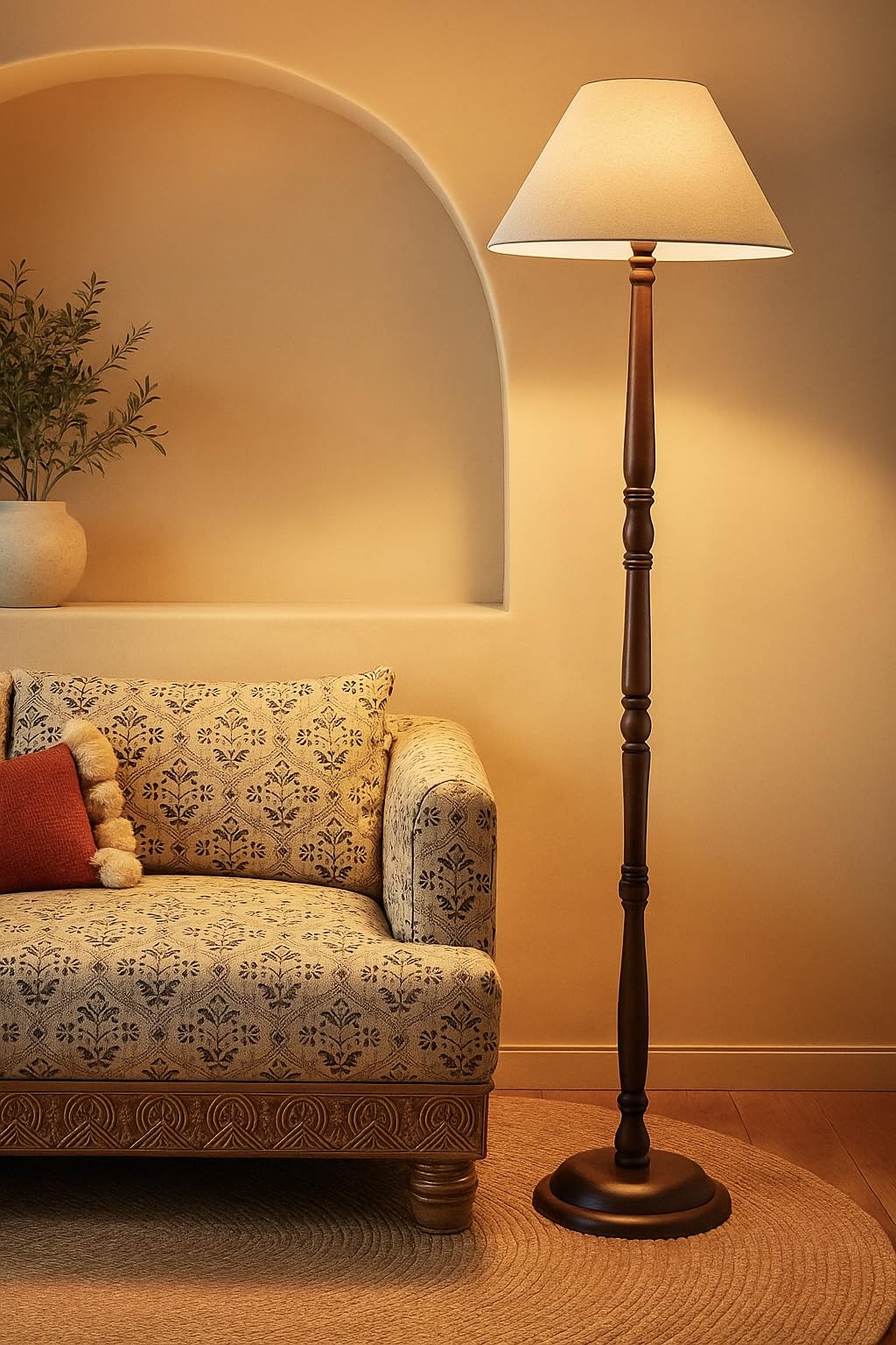 After Hour Classic Floor Wooden Lamp for Living Room, Bedroom, and Office, Brown Classic Floor Lamp Best for Room Decor (Taper Shade Brown Stand)