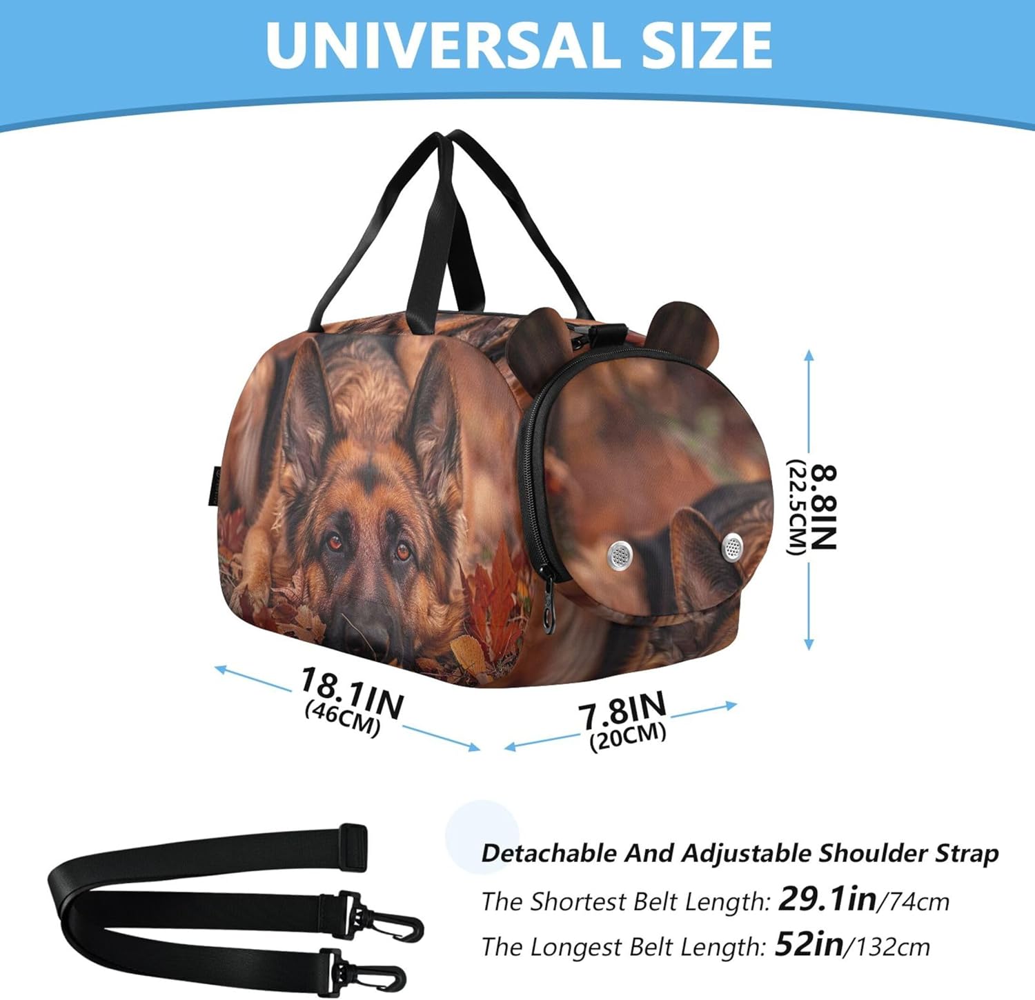 Cute German Shepherd Dog Girls Tote Duffle Bags Travel Weekend Duffel Overnight Gym Duffle Kids Luggage Boys Carry on Duffel